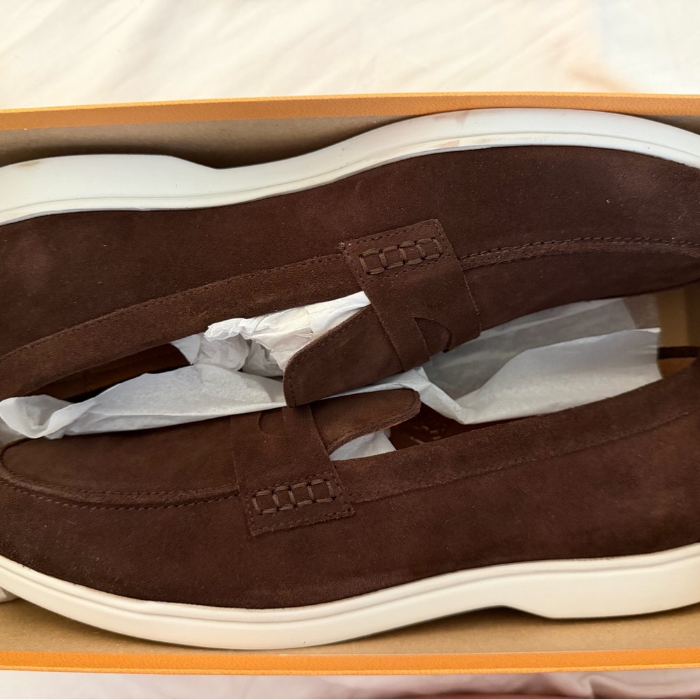 Barker Men's Brown Suede Slip-On Loafers with White Sole - 11F
